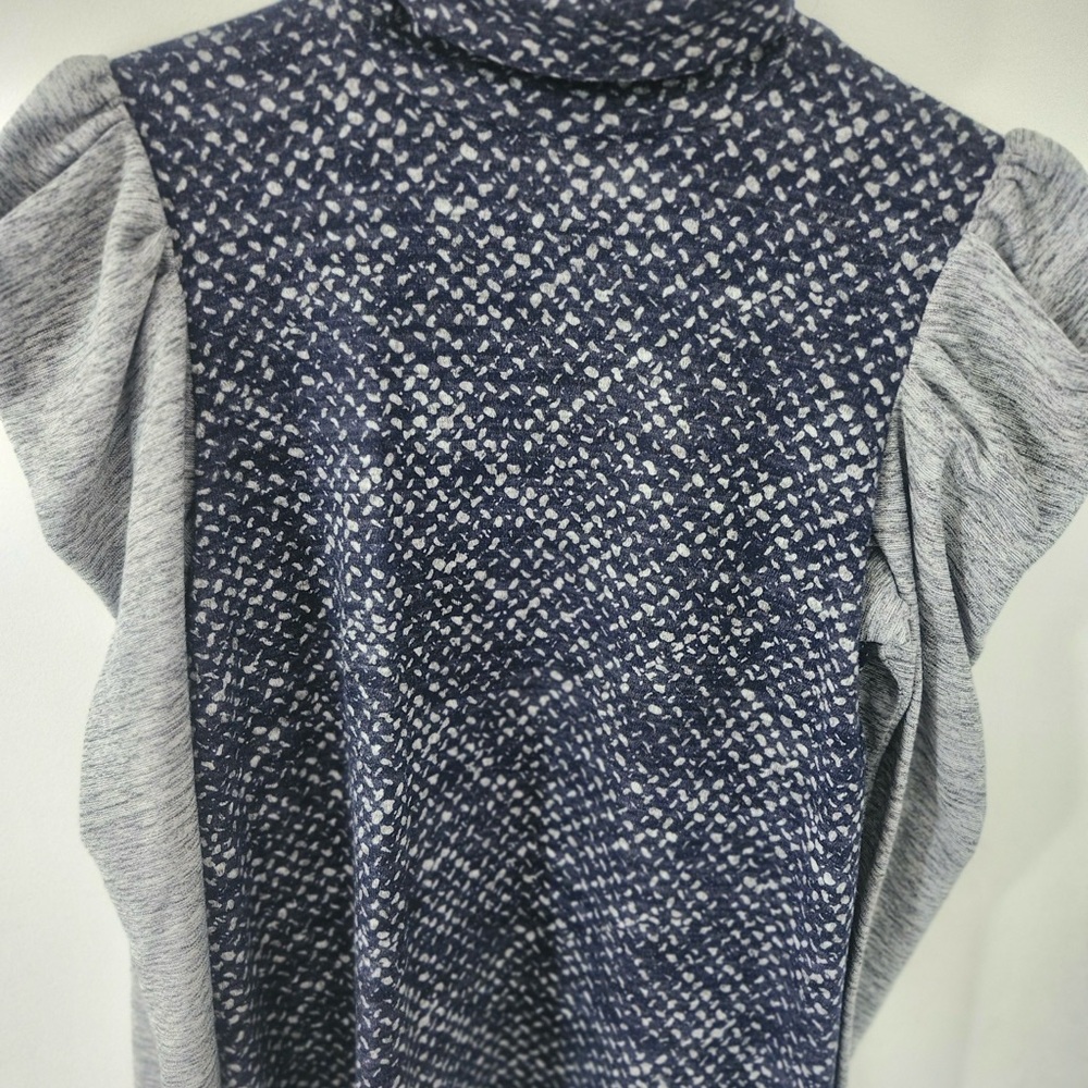 Blue and Gray Cowl Neck Sweater with Textured Design